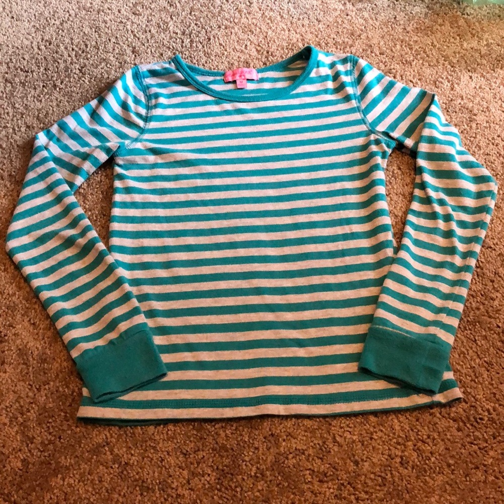 Heartsoul Top Girls Size Medium Blue Gray Striped Long‎ Sleeve